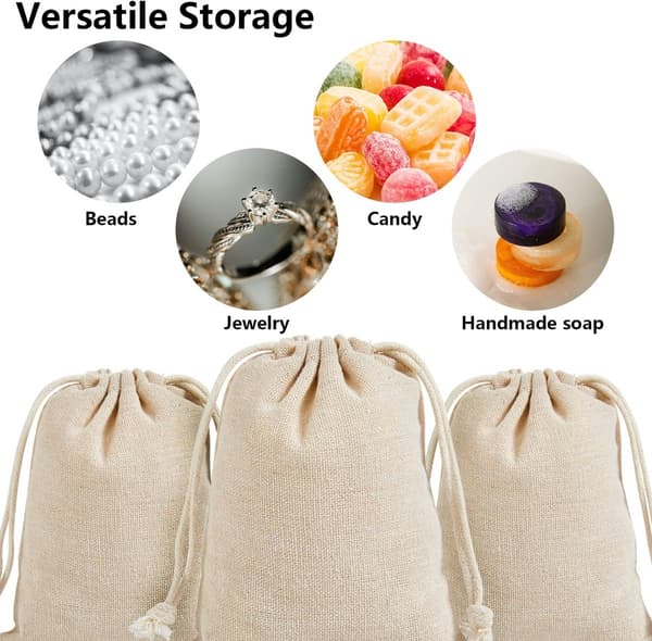 50-pack - Förvaringspåsar i bomullscanvas - Dragskopåsar - 7x9cm - Linnepåsar - Presentpåsar/Små presentpåsar/Tackpåsar