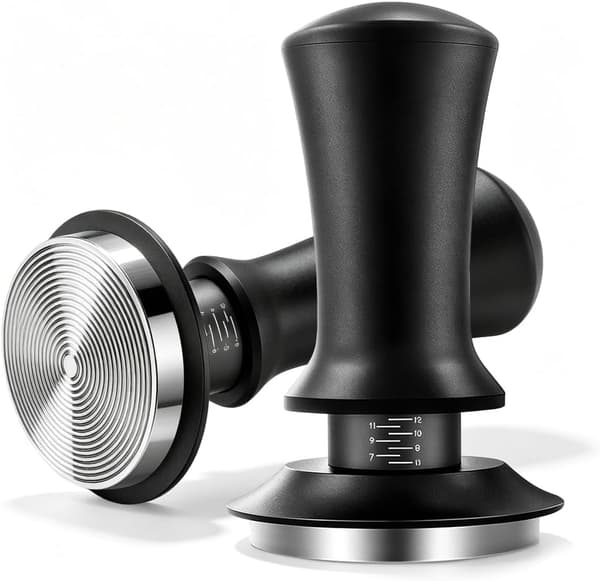 Tamper 51/53/58mm, Trykregulerende Kaffetamper, Espressotamper i Rustfrit Stål med Fjeder og Rillet Base 53MM