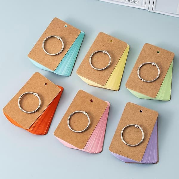 Kartekort 6-pak Papirkort med Ring Memo Tomt Flashkort