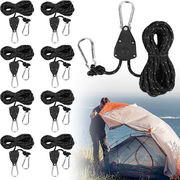 Spännlinor med linstramare, 4m repavgränsningsrep, reflekterande tältrep med spännare, krok, Ø 4mm justerbart rep för campingtältlampa{F2}