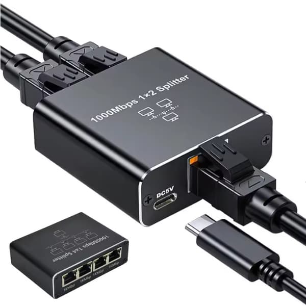RJ45 Switch med Port 1000 Mbps Netværk 1 til 2 Gigabit Ethernet Splitter Kompatibel med Computer, Switch, Router, TV Box(f2)