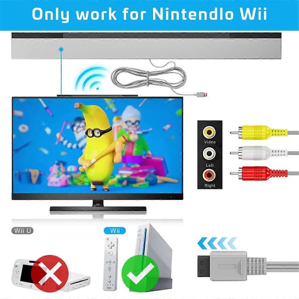 3 i 1 kablet bevegelsessensorbar + AC-strømforsyningsadapterledning + kompositt lyd-videokabel for Nint