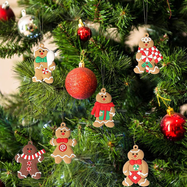 12 stk Pepperkake-menn Pynt til Juletreet, Assorterte Plast Pepperkakefigurer Pynt, Juletre Hengepynt, 3 Tommer Høy