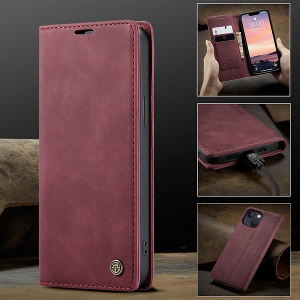 iPhone 14 5G skyddsfodral, PU-läder flip plånboksfodral med kortfack, blå-grön.