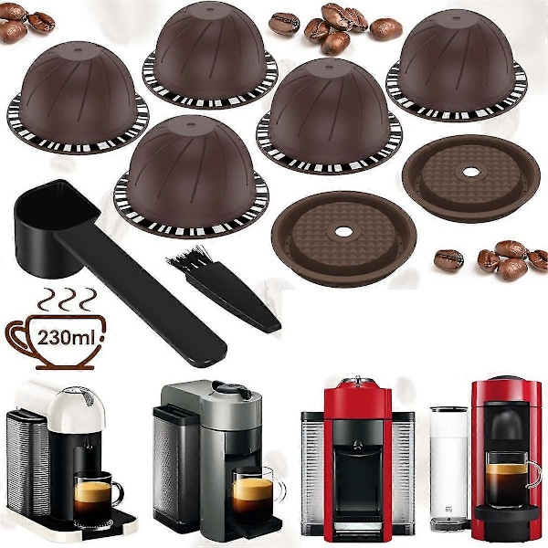 st Återanvändbara Vertuo Kapslar För Nespresso Maskin, Kaffekapsel Med 2 Silikonlock 1 Sked Och Borste, (150ml)