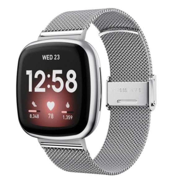 För Fitbit Versa 4 / Sense 2 Universal Metal Rostfritt stål Spänne Watch Band Silver