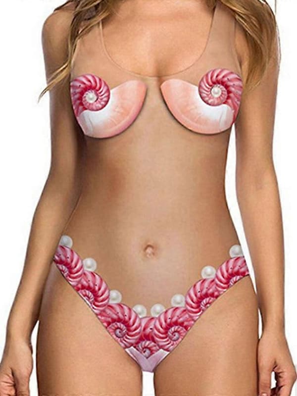 3D Morsom Badedrakt for Kvinner - Hårete Bryst, Ananas, Enhjørning Trykk Light pink S