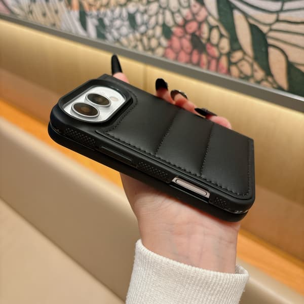 iPhone Duo Sammenleggbart Deksel, Puffer-stil 3D Oppblåsbart Stripet Telefondeksel, Dobbeltskjerm Beskyttelsesdeksel med Myk Støtabsorberende Design