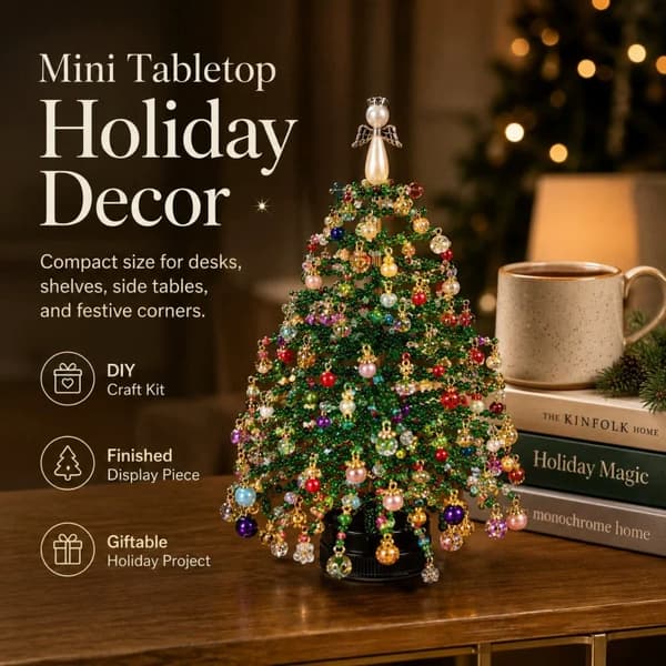 Håndlaget DIY Perlet Juletre Kit Krystallperle Fargerikt Mini Perlevevsett Pedagogisk Glitrende Style E 20cm