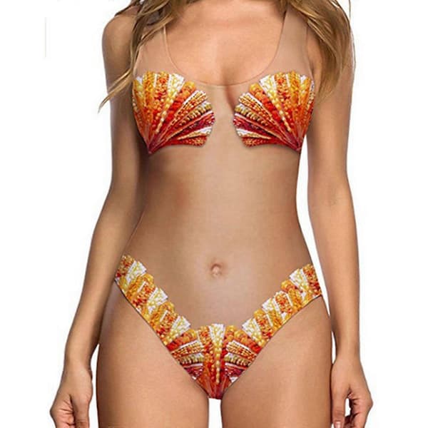 3D Morsom Badedrakt for Kvinner - Hårete Bryst, Ananas, Enhjørning Trykk Orange M