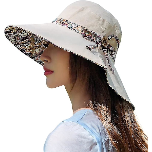 Dame Solhat Upf 50 Bredskygget Spandhat UV Beskyttelse Sommer Strand Solhat