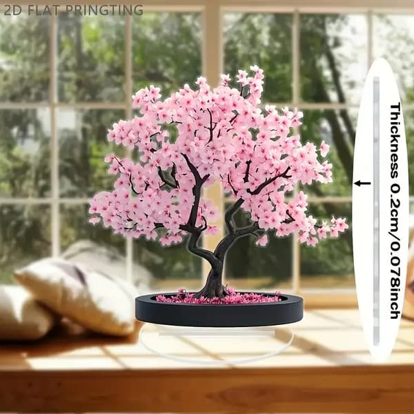 Bøhmisk stil kirsebærblomst tredekorasjonsfigur - Rosa blomst skrivebordspynt, perfekt Valentinsdagsgave A
