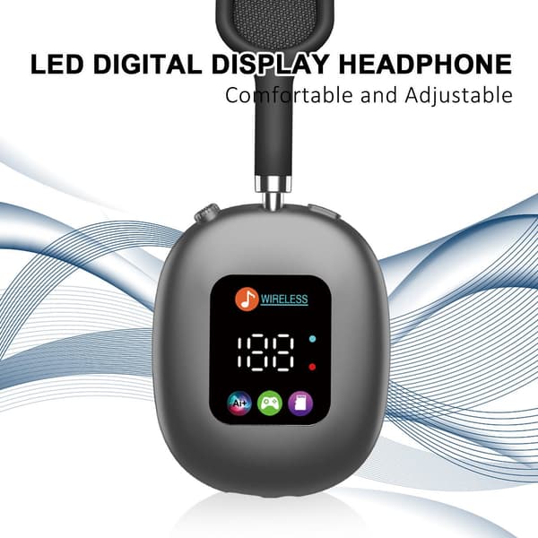 AKZ MAX600 Trådlösa Bluetooth Over-Ear Hörlurar med Digital Display, Hemmabruk silver