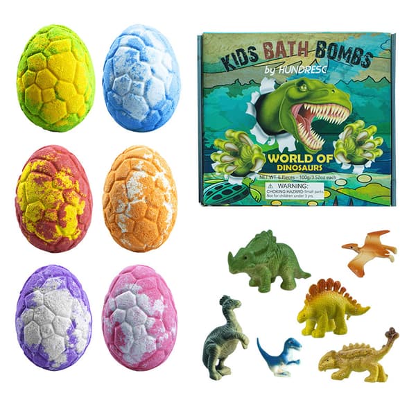 6 stk. dinosaur-egg badebomber – overraskende boblebadball, brusende spa-badebombelekesett for barn