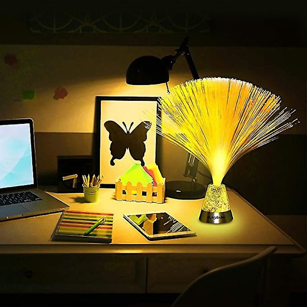 Fiberoptisk lampa med färgväxlande kristallbas och fjärrkontroll - batteridriven - fiberoptisk mittpunkt sensoriskt ljus
