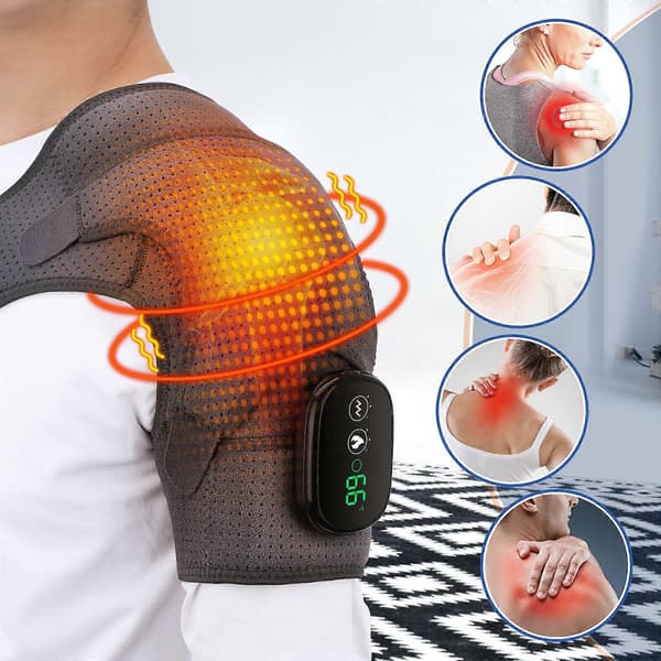 Elektrisk axelmassager värmedyna vibrationsmassage stödbälte axel termisk stag B Black spain
