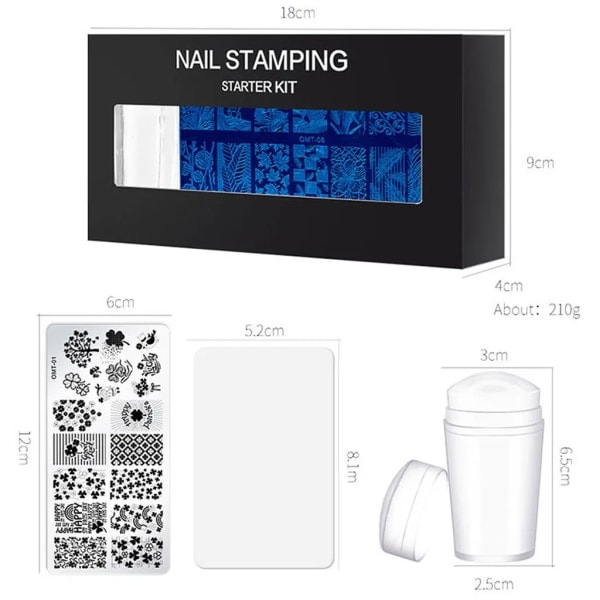 10 stk./sæt Negle Stemplingsplader med Klar Silikone Stempel Skraber Blomster Geometri Print til Neglekunst Manicure Kunst Værktøjssæt