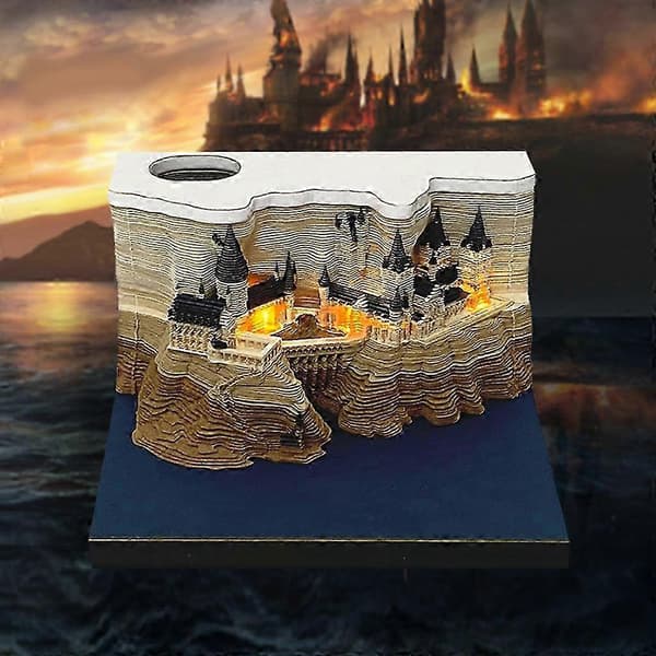 1 stk. Memoblokker Papirkunst med Lysende Slott 3D-klistrelapper, Håndverk for DIY-postlapper With light