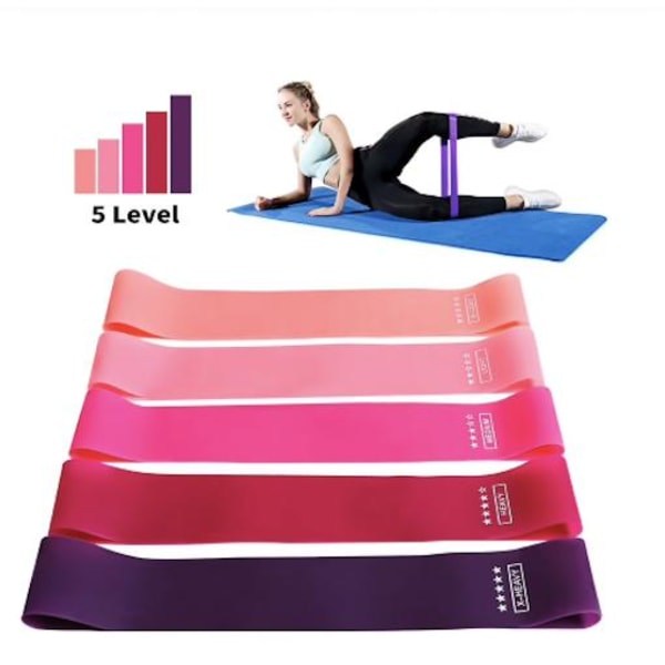 5-pack träningsband, motståndsband, yoga, rehab Rosa Rosa Pink one size