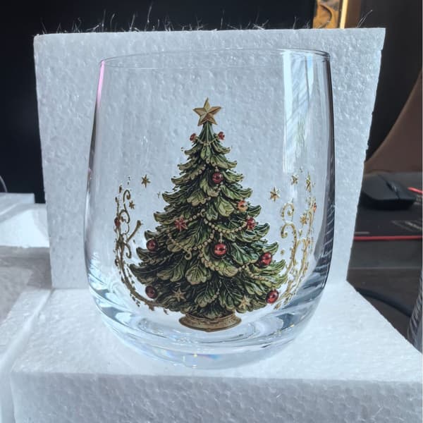 Julglas konstkopp 300ml, festligt dricksglas, julklappsglas Christmas tree