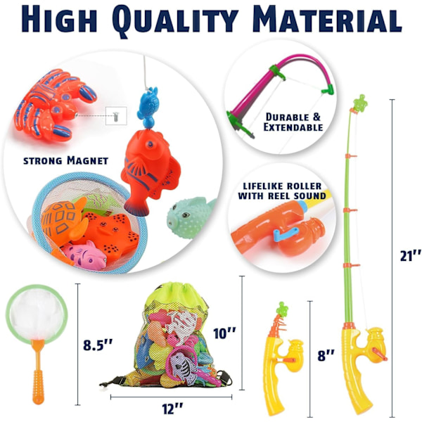 Magnetisk fiskestang leketøy for barn, badeleke til bassengfest med fiskestang, nett, flytende plastfisk - pedagogisk leketøy for småbarn (tilfeldige farger)
