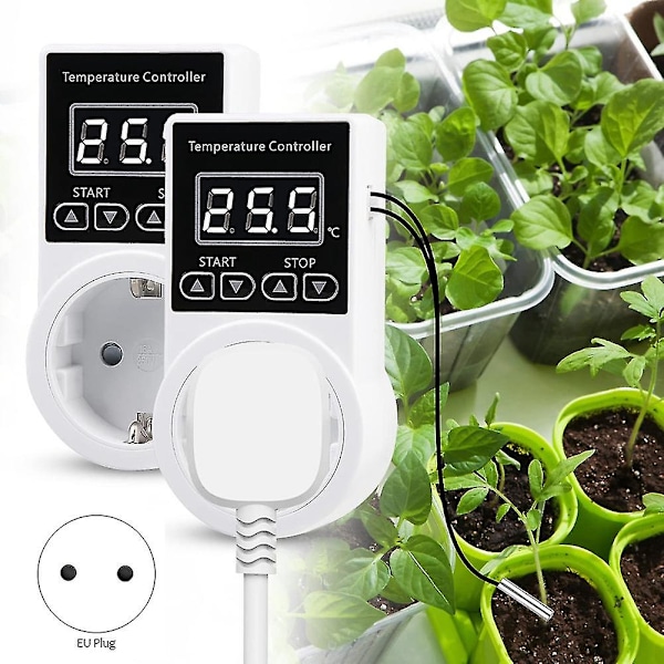 pc Termostat Stik med Sensor, Digital Temperaturregulator Stik, Vandtæt Temperaturkontakt EU Stik