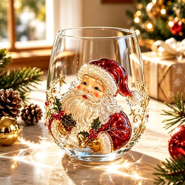 Julglas konstkopp 300ml, festligt dricksglas, julklappsglas Santa Claus