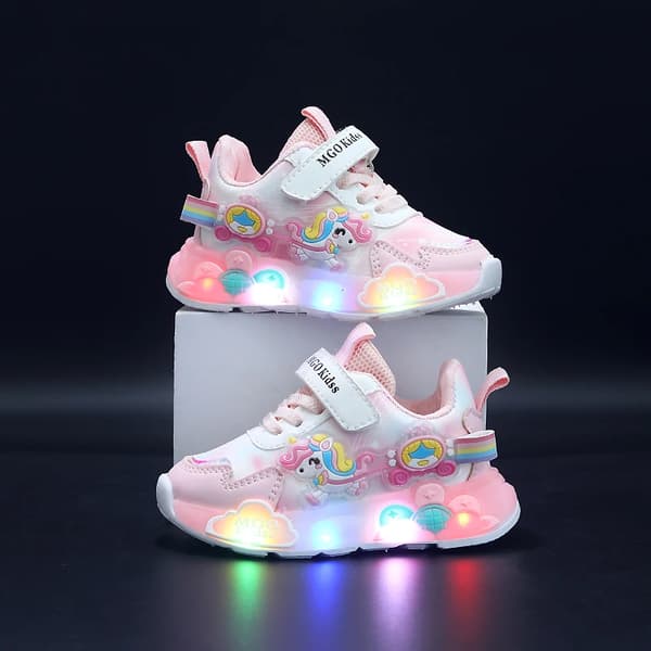 Piger Lysende Sko Regnbue LED Sneakers Bløde Sål Løbesko Til Børn PURPLE 23