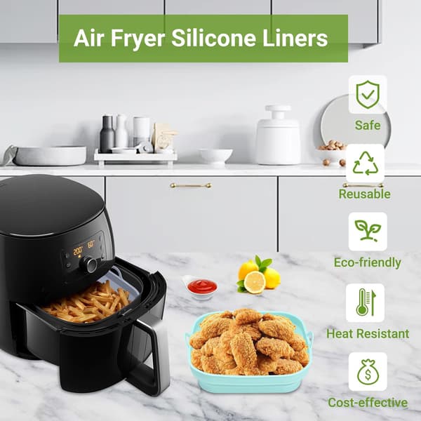 Airfryer Silikonform - 2-pack - Fyrkantig Vikbar Bricka - Återanvändbar (Grön + Grå)