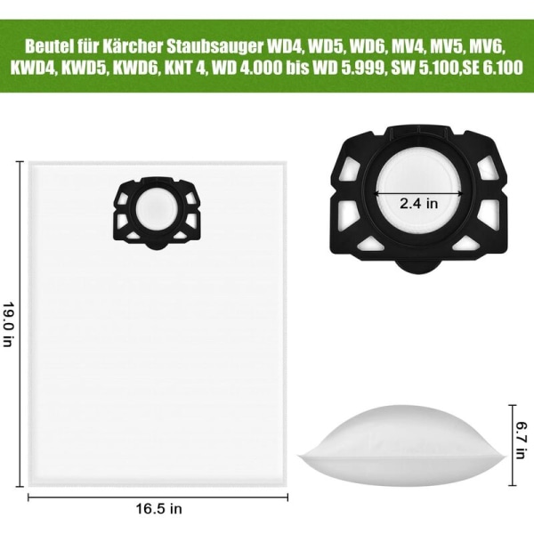 15-pack Non-Woven Stofzuigerzakken voor Kärcher 2.863-006.0 KFI 487 Vervangende Zakken WD4 WD5 WD6 WD5P WD6P Premium MV4 MV5 MV6 Filterzakken