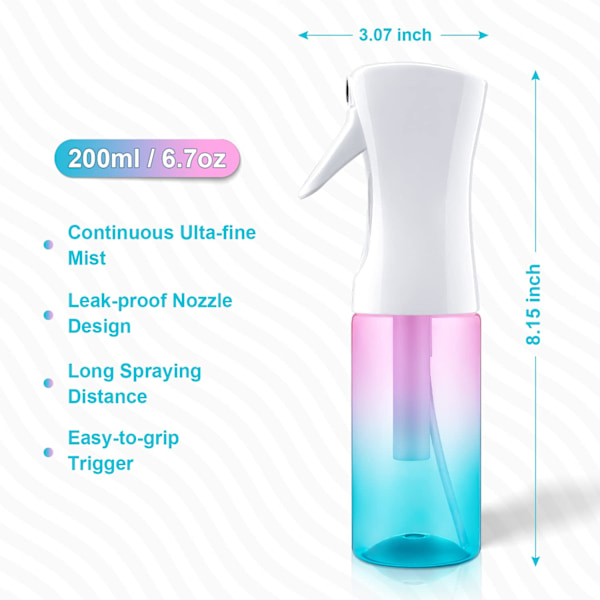 Kontinuerlig sprayflaska för hår, Tom Mister Sprayflaska, Fin Mist vattensprayflaskor för ansikte, växter, lockigt hår{EE}