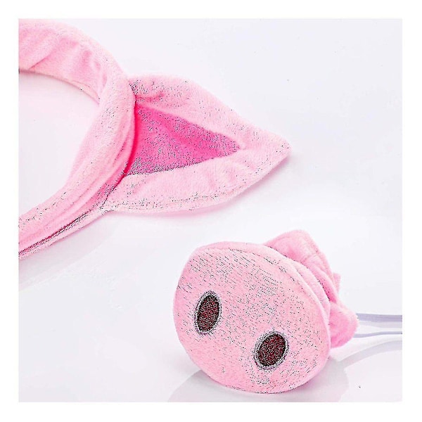 Grisrosa griskostym set med grisöron, näsa, svans och fluga, rosa griskostym set tillbehör{EE}