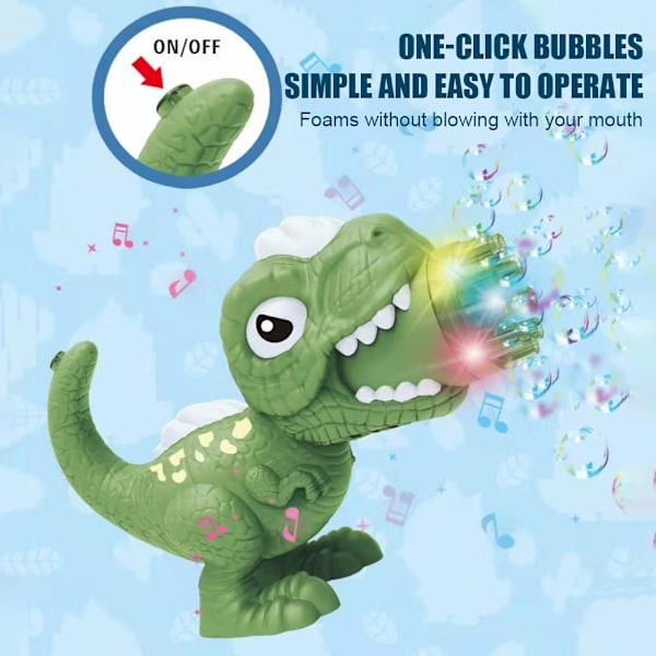 9-håls automatisk dinosaurie bubbelmaskin leksaker utomhus musik belysning bubbelblåsleksak
