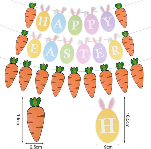 Påskeguirlande, Påskepynt, 2 stk. Påskebanner, Papir Påskeophæng med \"Happy Easter\" Dekorationer