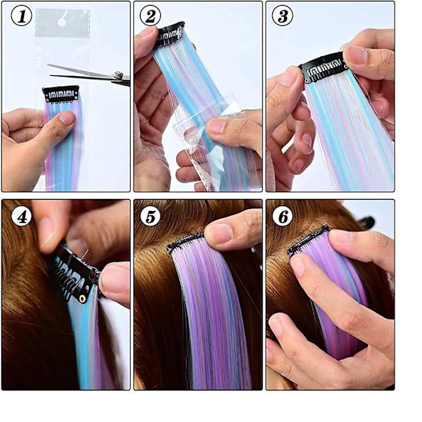 12 stk. Clip-In Hår Extensions til Piger 22 Tommer Lilla Blå Gradient Stejl Hår Extensions til Cosplay