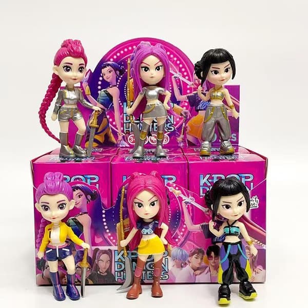 K-Pop Demon Hunters Chibi Figur Sæt | Søde Resin Dukker til Skrivebordet *Sæt med tre dele [med kort]*