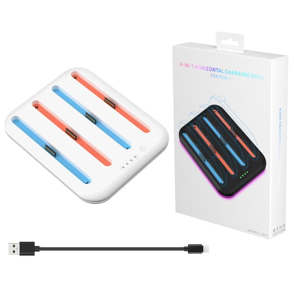 Ladestasjon for spillkontroller – 4-spors laderstativ med LED RGB-lys White