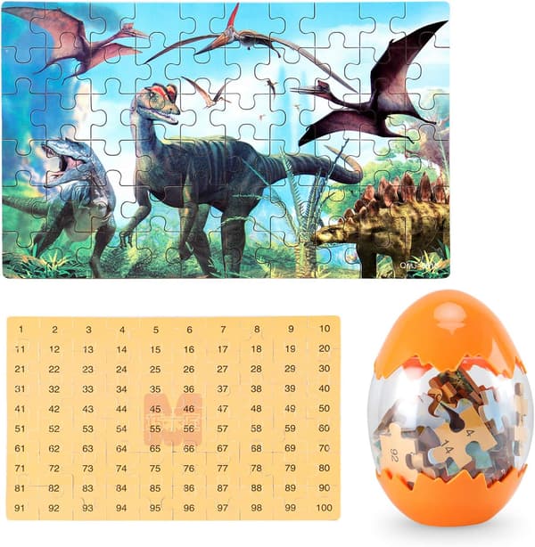 Dinosaurie Pussel, Träpussel 60 Bitar Pussel för Barn 3 År + Dinosaurieleksaker 2-pack Pojkar Flickor Presenter(f2)
