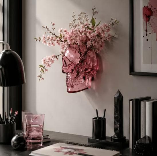 Gotisk Skalle Väggvas Hängande Planter Gotisk Heminredning Blomsterdisplay Prydnad Black