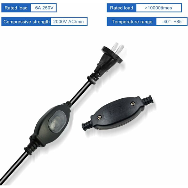 2-pack strömkabelbrytare, 250V vattentät brytare, IP65 dammtät och vattentät brytare, lämplig för belysningsarmaturer{f2}