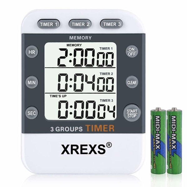 Digital kökstimer med magnet, stoppur, klocka och 3 volymnivåer, LCD-display för matlagning, sport, studier, 2 AAA-batterier