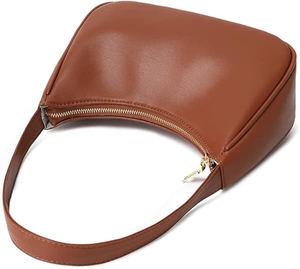PU-läderväska för damer, mini crossbody-väska med dragkedja, mörkbrun