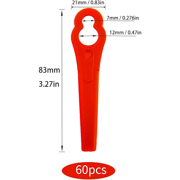 60 stk. reserveblader - reserveblader i plast - trimmer - Plastgressklipperblad - plastblad for trådløs gresstrimmer (rød)