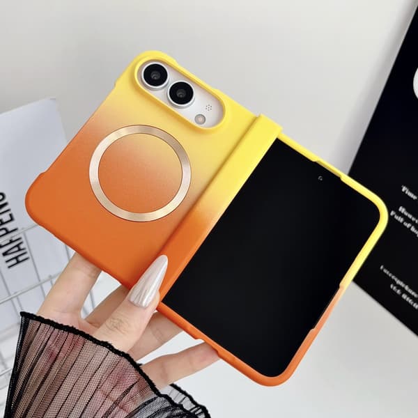 iPhone Duo Foldbart Etui, Stødsikkert Magnetisk Telefoncover med Flydende Gradient Design, Beskyttende Dual-Screen Etui Yellow-orange