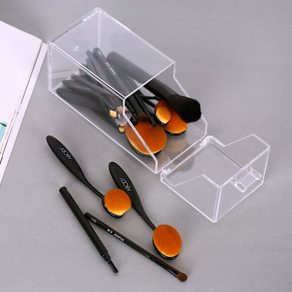 Transparent Akryl Støvtæt Makeup Børste Organizer, Kosmetisk Børste Øjenbryn Blyant Opbevaringsholder med Låg