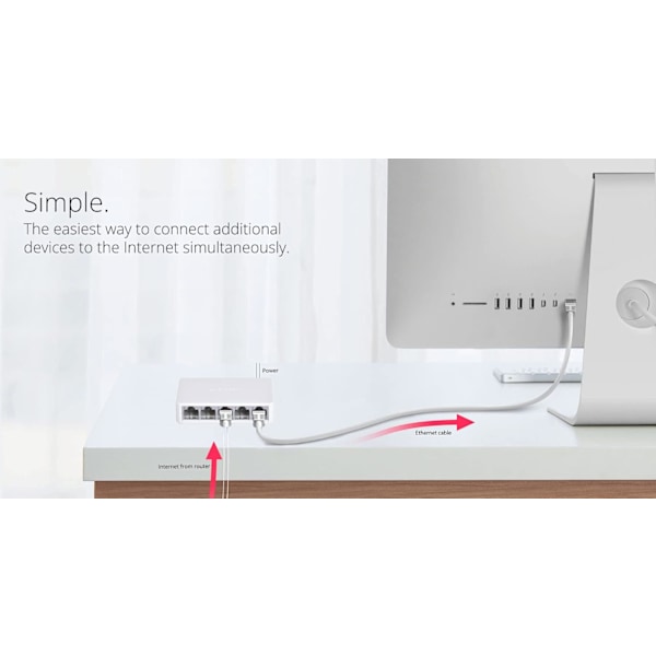 ETHERNET SPLITTER, Internet splitter, Netværksswitch, CAT6, RJ45, 100mbps, USB-drevet, 5-port LAN switch til at tilføje flere Ethernet-porte