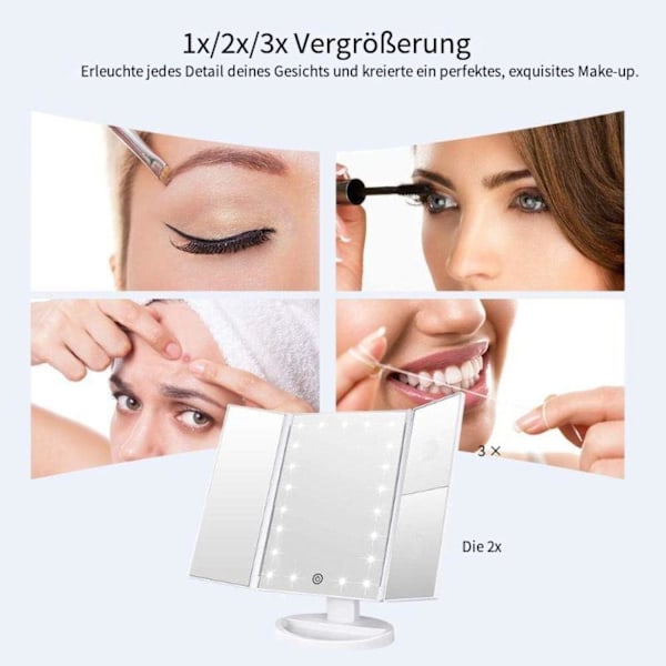 21 LED Touch Dimming Makeup Mirror with Lights, Trifold Vanity Mirror Offers Daylight Experience Everywhere