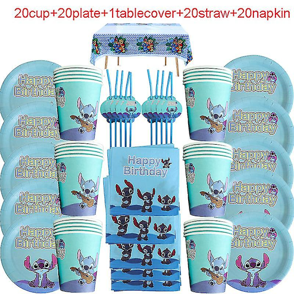 Disney Stitch Design Bursdagsfest Dekorasjoner Servietter Pappkopper Tallerkener Gutter Jenter Baby Shower Engangs Servise Tilbehør