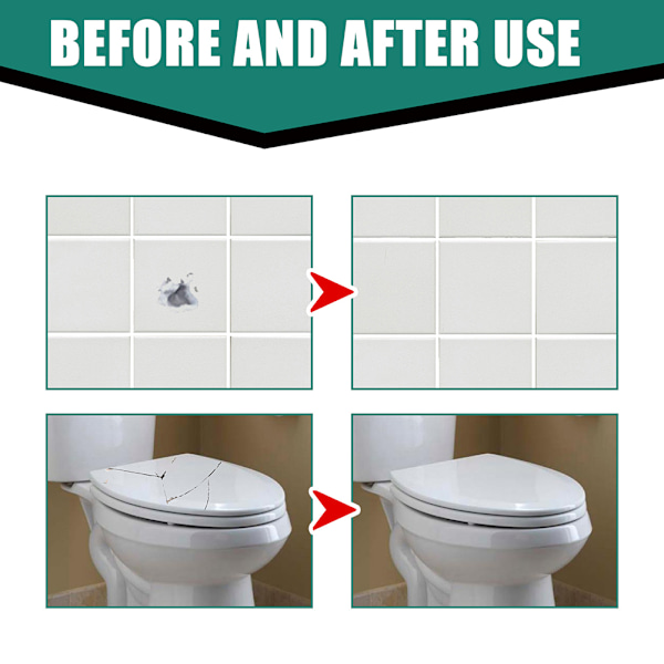 Keramisk Flise Reparationspasta Hurtigtørrende Vandtæt Toilet Badekar Reparationslim 100ml set