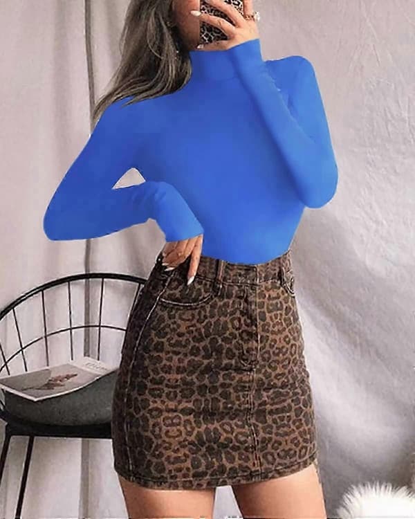 Langærmet Mock Neck Bodysuit til kvinder Jumpsuit Top Long Sleeve Royal Blue Medium
